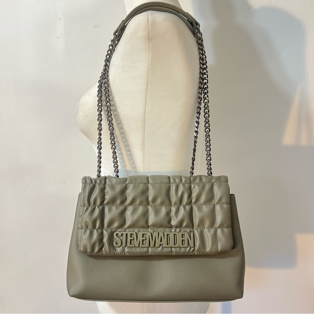 Steve Madden Bagali Sage Quilted  Crossbody Shoulder Pocketbook Chain Strap